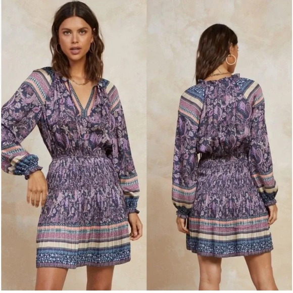 Anthropologie Current Air Paisley Boarder Print The Purple Haze Dress Women’s S - Picture 2 of 14